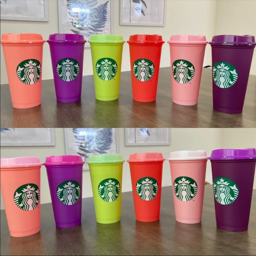 NWT Starbucks Neon 2022 Color Changing Lids Box of 6 Reusable Hot Cups